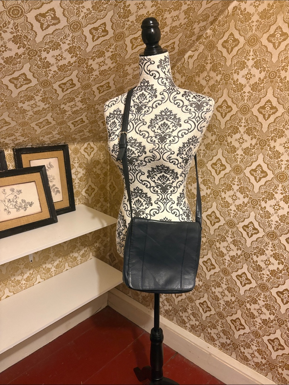 Nine West Deep Navy Leather Logo Detail Crossbody